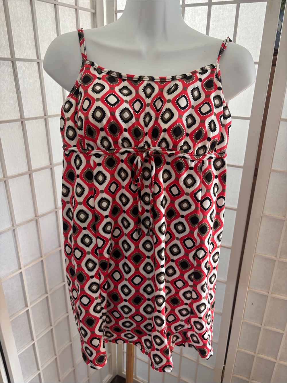 Red, Black & White Geometric One-Piece Swim Dress